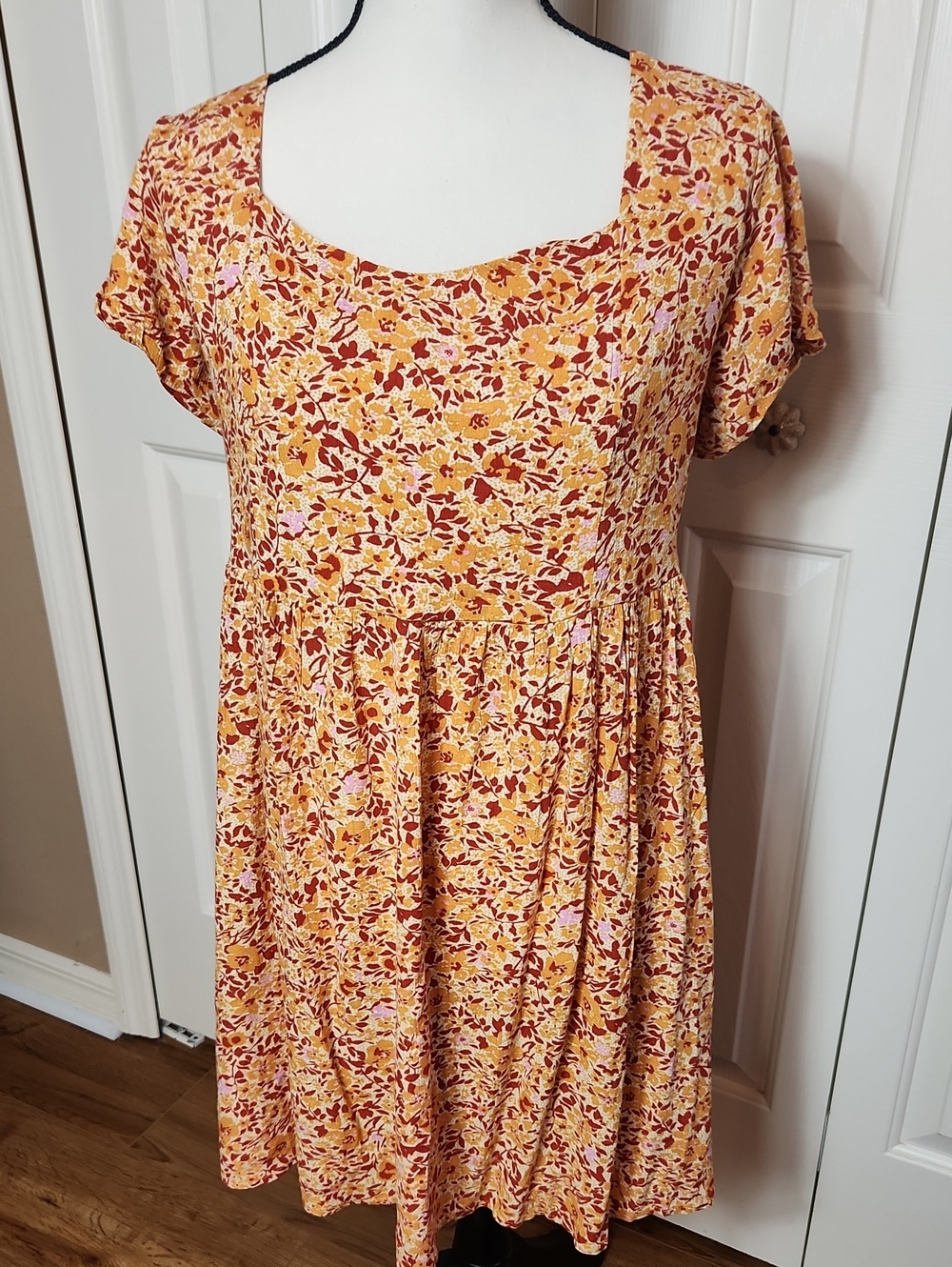 Luna Chix , Square Neck Mini Dress in Mustard Floral